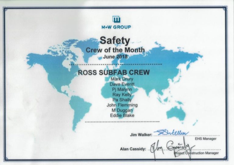 Ross Engineering Services awarded crew of the month by M&W Group