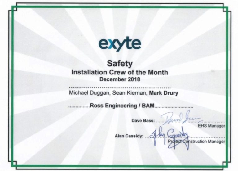 Ross presented exyte safety award for December 2018